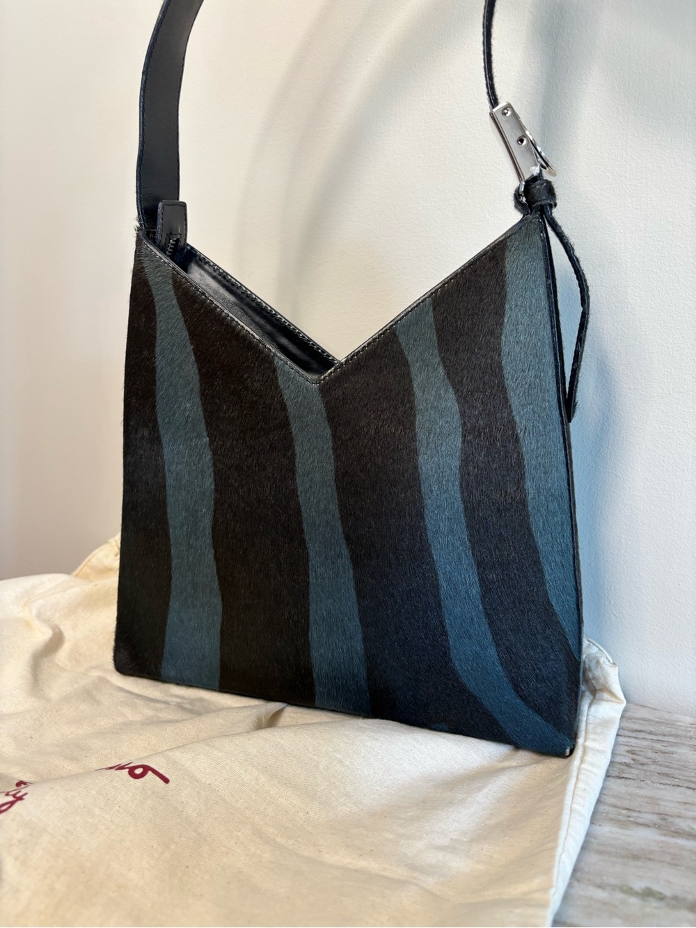 Salvatore Ferragamo Gancini Calf Hair Pony Hair Striped Shoulder Bag